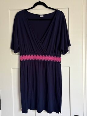 Women’s Navy Mini Dress with Pink Waist Detail